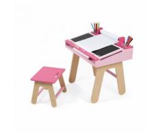 Bureau d'écolier en bois rose pour enfant