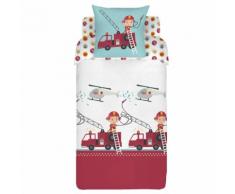 Housse de couette enfant 140x200 et 1 taie d'oreiller Blanc, Rouge