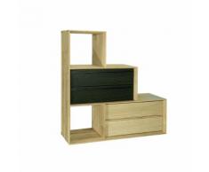 Étagère escalier biseautée en chêne clair avec 2 blocs tiroirs Beige, Noir