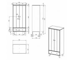Armoire 2 portes et 1 tiroir en pin massif pour enfant {CouleurRetravaillée}