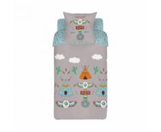 Housse de couette enfant 140x200cm et 1 taie d'oreiller Gris