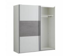 Armoire gris béton et blanc laqué 2 portes coulissantes Blanc, Gris