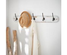 Patère en bois vieilli blanc 5 crochets Blanc