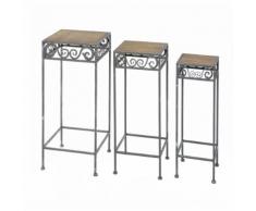 Lot de 3 sellettes carrées en métal Gris, Naturelle
