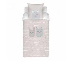 Housse de couette enfant 140x200cm et 1 taie d'oreiller Bleu, Gris, Rose