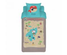 Housse de couette enfant et 1 taie d'oreiller Beige, Bleu, Gris