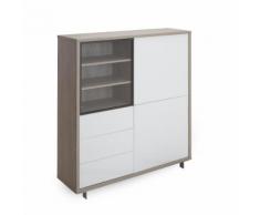Enzo Buffet haut coloris chêne structuré / blanc laqué Alinea Blanc