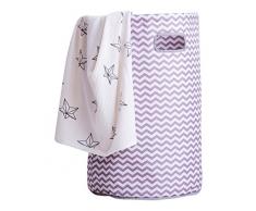 Minene Uk Panier Panier à linge sac organiseur (57 x 37 cm, grand, rond, gris et blanc Chevron)