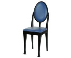 High Street Design Lot de 6 chaises de salle à manger noir avec pieds Nuovo et coussins en simili cuir bleu foncé