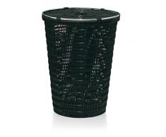 Kela 22782 Noblesse Panier à Linge Rond Plastique Tressé/Inox Noir