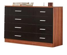 yakoe Large poitrine de 4 + 4 Tiroirs en noir et noyer CHAMBRE Meubles Armoire 8 tiroirs, bois, Noyer/noir