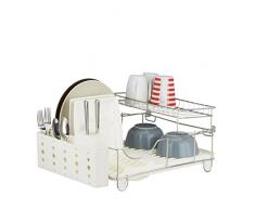 Relaxdays Egouttoir à vaisselle avec porte couvert plastique inox grille assiette étage HxlxP: 22 x 50,5 x 34 cm- beige