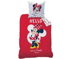CTI 044243 Housse de Couette Minnie Hello Enfant Coton Rouge 200 x 140 cm + Taie 63 x 63 cm