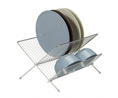 Relaxdays Egouttoir à vaisselle en inox pliable 2 étages antidérapant couvert HxlxP: 23,5 x 33 x 37 cm, argenté