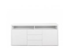 Nilmex Enfilade à 2 portes et 3 tiroirs en bois mdf coloris blanc laqué