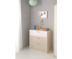 Charline Commode pour chambre enfant à 3 tiroirs coloris Acacia clair et blanc