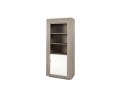 JEAN Élément de rangement 1 porte avec étagères coloris blanc laqué et chêne grisé