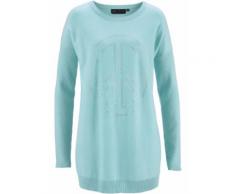 Pull avec strass appliqués bleu manches longues femme - bonprix
