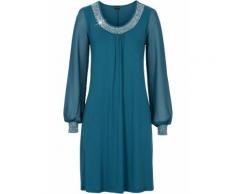 Robe de soirée: Robe avec strass appliqués pétrole manches longues femme - bonprix
