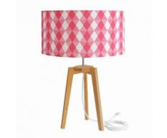 KALEIDOSCOPE - Lampe à poser Tissu motifs rose/Trepied Chêne H58cm - Lampe à poser Mademoiselle Dimanche designé par Mathilde Alexandre