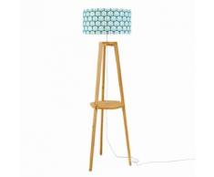FRAGMENTS - Lampadaire Tissu motifs bleu/Trepied Chêne H150cm - Lampadaire Mademoiselle Dimanche designé par Mathilde Alexandre