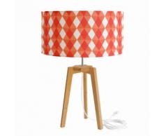 KALEIDOSCOPE - Lampe à poser Tissu motifs orange/Trepied Chêne H58cm - Lampe à poser Mademoiselle Dimanche designé par Mathilde Alexandre