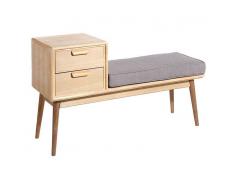 Tousmesmeubles Banc d'entrée Bois Naturel 2 tiroirs, 1 coussin - BERGEN - L 122 x l 42 x H 73