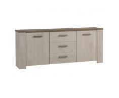 Tousmesmeubles Enfilade 2 portes 3 tiroirs - HUMY - L 208 x l 45 x H 85