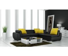 items-france VERONE - Canape d'angle en cuir noir 4 places 260x225