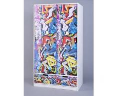 Leylina Armoire 2 portes coulissantes 1 tiroir "sytle street graphit" pour enfant