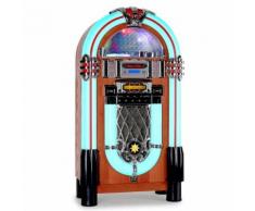 Auna Graceland Jukebox style rétro en bois avec port USB et slot pour carte SD, AUX, lecteur CD MP3, radio FM, éclairage à LED et télécommande - Taille XXL