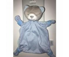 Doudou Ours Bleu Gris & Blanc Raye Peluche Jouet Eveil Bebe Comforter Soft Toys Blue White Teddy Bear