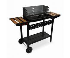 Barbecue charbon Alfred noir et gris, cuve émaillée, tablettes latérales bois, hauteur de grille ajustable