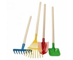 4 Outils De Jardinage Pour Enfant Jeu Jouet De Jardinier En Bois Et Métal Eveil Râteau Pelle Balai Feuille Et Beche - Réf : 74