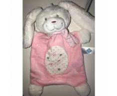 Doudou Lapin Rose Blanc Etoiles Roses Argent Tex Baby Peluche Rectangle Jouet Eveil Bebe