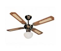 Ventilateur De Plafond Bali Ø 107 Cm ,4 Pales Noyer/Cannées Noyer, 1 Globe, Laiton Antique