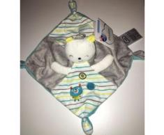 Doudou Ours Mots D'enfants Plat Blanc Gris Blru Turquoise Peluche Lapin Ourson Jouet Eveil Naissance Bebe