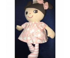 Doudou Poupée H & M Robe Rose Blanche Cignes Blancs Flamands Peluche Petite Fille Fillette Brune Jouet Cadeau Bébé Naissance H Et M
