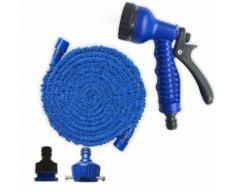 Tuyau d'arrosage extensible retractable 15 metres 50 TF Pistolet Jardin puissant Bleu