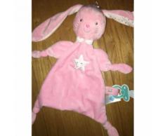 Doudou Lapin Rose Blanc Tex Baby Etoiles Argent Peluche Bebe Attache Tetine Sucette Jouet Naissance