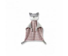 Doudou Renard Loup Gris Blanc Obaibi Jacquard Carre Cubes Carres Rouges Peluche Eveil Jouet Bebe Naissance