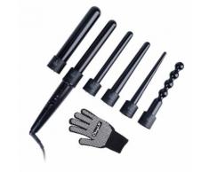 Ckeyin 6-En-1 Interchangeable Barrel Tourmaline En Céramique Bigoudi/Fer À Friser Set Ptc Chauffage Rapide + Température(150/210℃ ;300/410℉) + Sec/Humide Deux Utilisation + Gants Anti-Chaleur