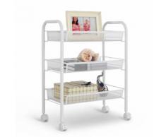 Langria 3-Couche Un Treillis Métallique Roulant Chariot Pour Bureau Chambre Salle De Bains Rack De Stockage Rayonnage Rack Étagère Avec Roulettes - Capacité De 44 Lb Blanc
