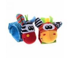 Paire Peluche Bracelet Hochet Clochette Jouet Eveil Pour Bébé Enfant Bleu+Vert