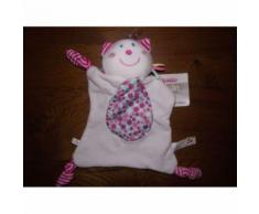 Doudou Plat Peluche Chat P'tit Bisou Aubert Collection Jardin Fleurs Blanc Rose 4 Noeuds Grelot Jouet Eveil Bebe Naissance