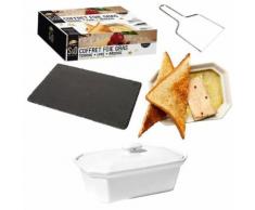 Coffret Foie gras : Terrine céramique, plat ardoise, lyre en inox