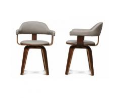 Chaise design pivotante simili-cuir taupe et bois foncé
