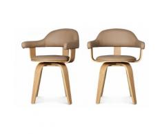 Chaise design pivotante simili-cuir beige et bois clair
