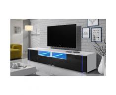 Meuble TV Oxy double LED - Blanc/Noir laqué