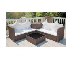 Salon de jardin en polyrotin avec coffre de rangement - Marron